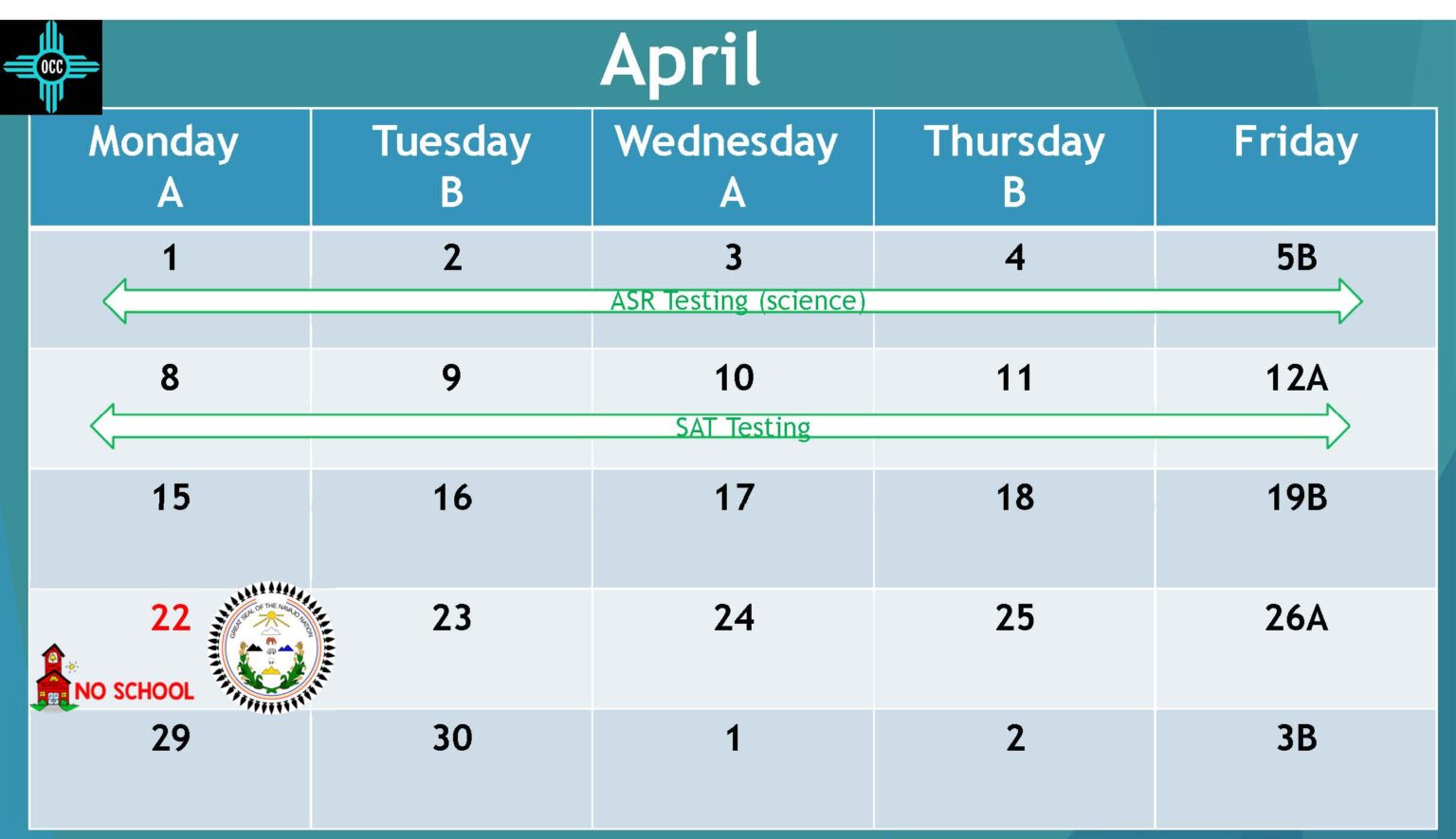 APRIL 2024 OCC Calendar & school HIGHLIGHTS Gallup Central High School